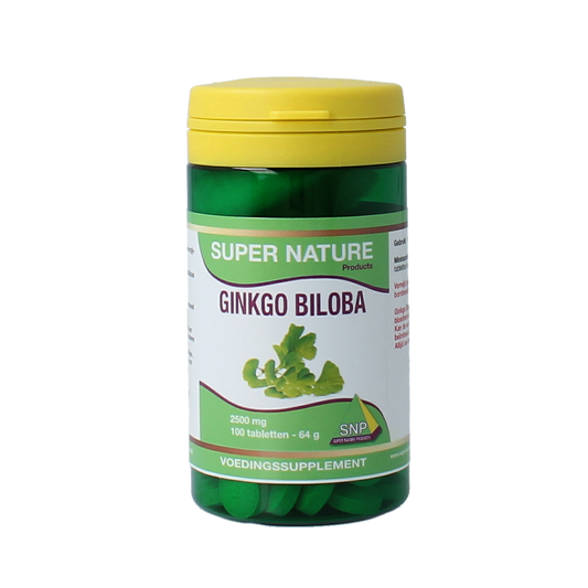 SNP Ginkgo Biloba 2500mg herbal supplement tablets in a blister pack, natural herbal remedy for cognitive support