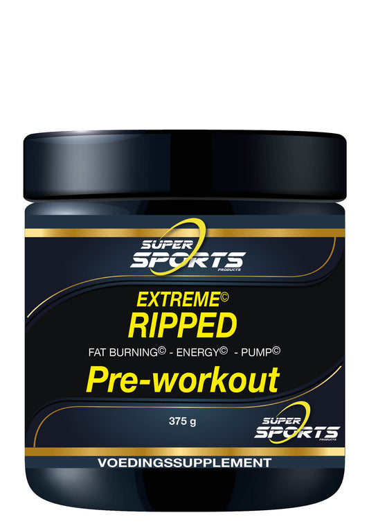 SNP Pre Workout Ripped Orange Extreme amino acids supplement in 375g container, showing the product label and packaging.