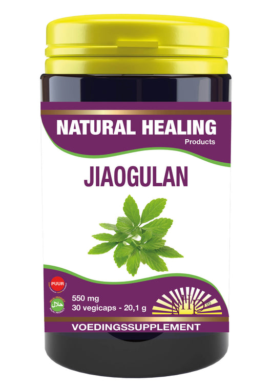 NHP Jiaogulan complex herbal capsules in a bottle, vegetarian supplement, 30 capsules for natural health support.