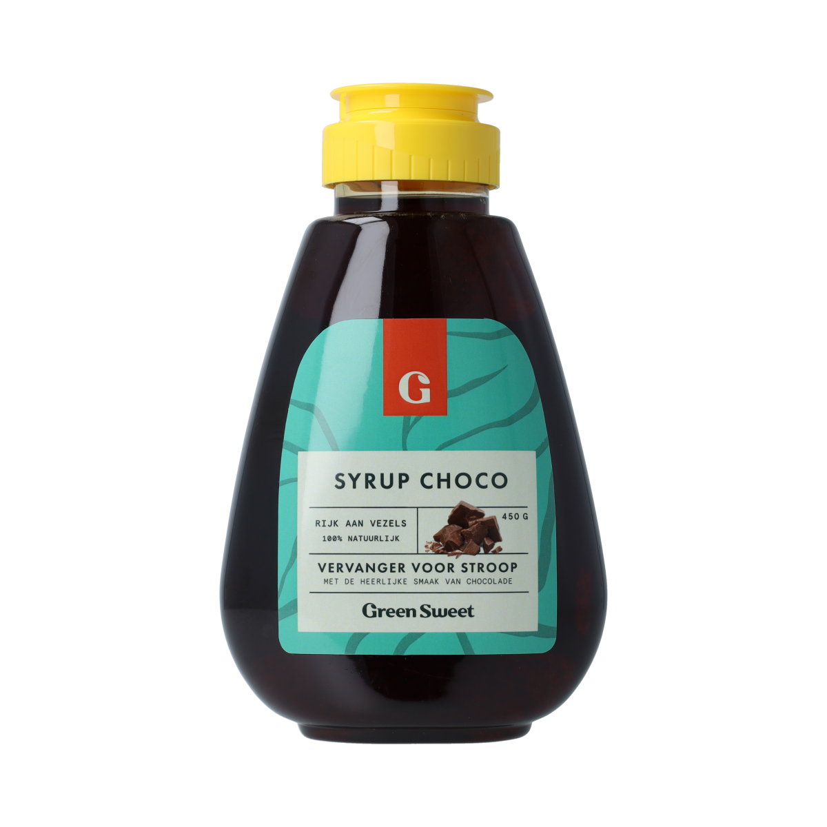 Green Sweet Green Sweet Syrup Choco spread on bread, 450g jar, creamy chocolate flavor, ideal for breakfast or snacks.