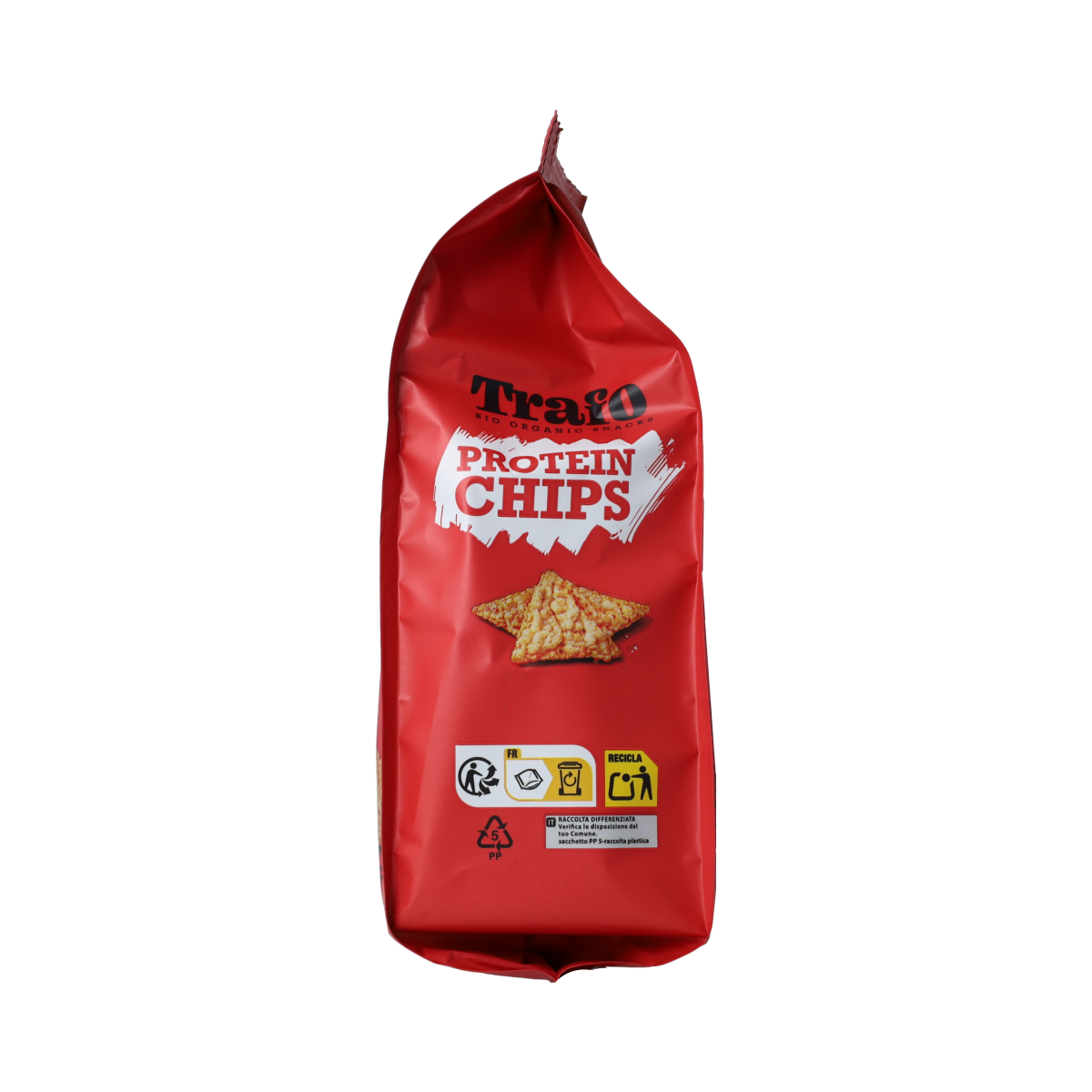 Trafo Proteinchips paprika bio snack in 60g bag, showing crispy chips with paprika flavor and natural ingredients.