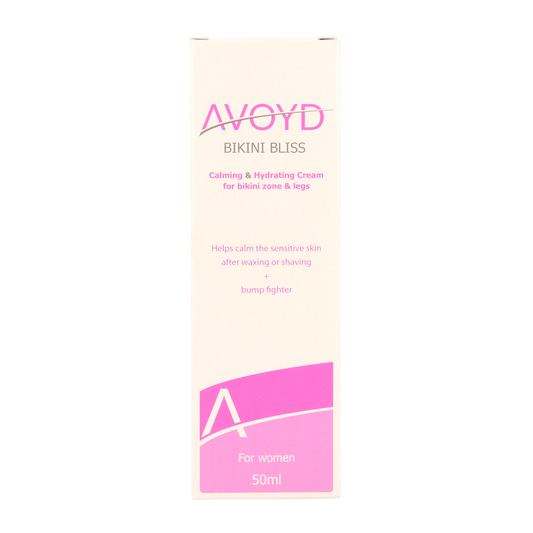 Avoyd Bikini Bliss body care lotion in a 50ml bottle, featuring a sleek design and natural ingredients for skin hydration.