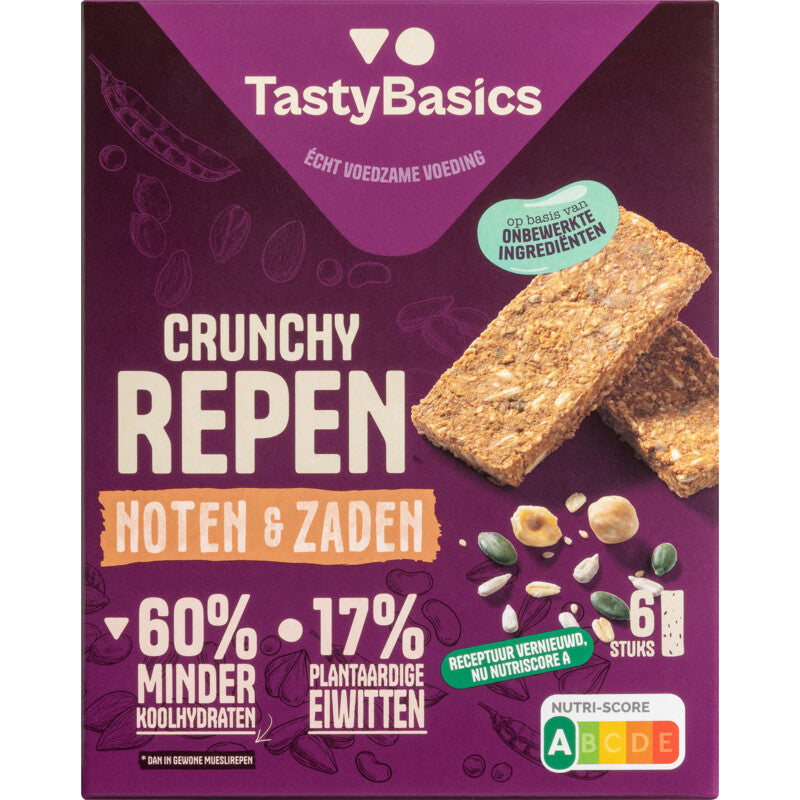 TastyBasics Crunchy less carb repen noten & zaden 138.00 Gram