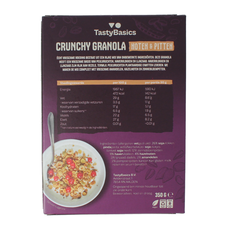 TastyBasics Less carb-high protein granola noten & pitten 350 Gram