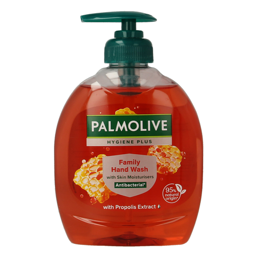 Palmolive Hygieneplus hand soap for family use, 300ml bottle, gentle handcare product with a clean, fresh appearance.