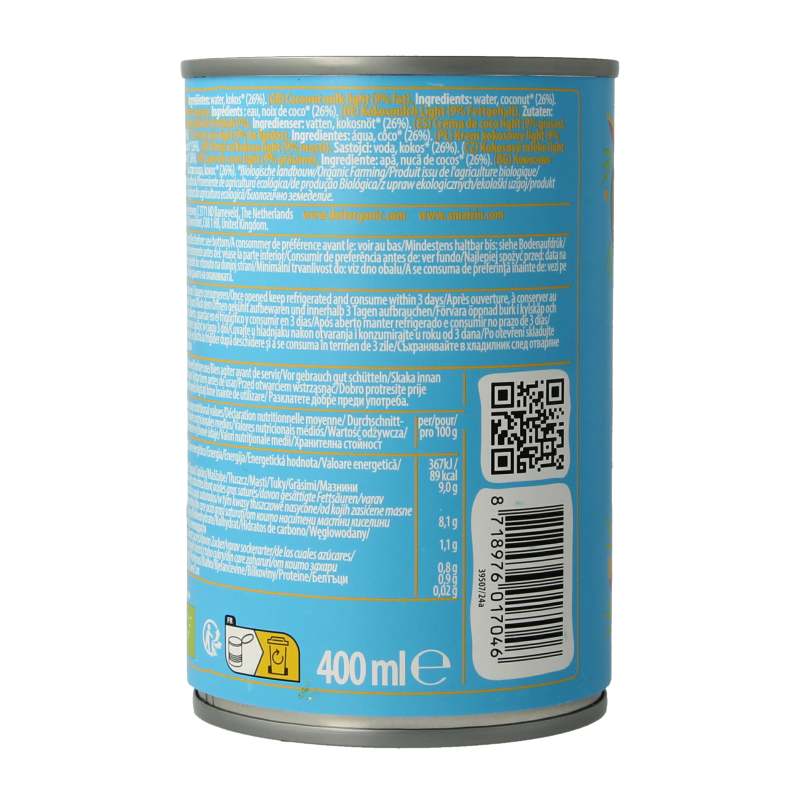 Amaizin Cocosmelk light bio 400 Milliliter