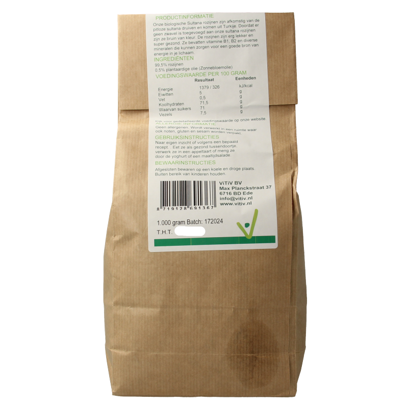 Vitiv Sultana rozijnen bio 1 Kilogram