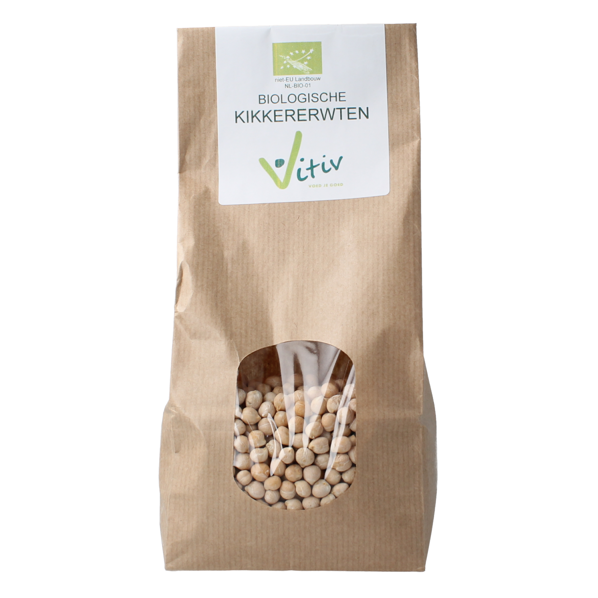 Organic chickpeas in a 500g package from Vitiv, suitable for cooking or salads, part of the vegetable and fruit range.