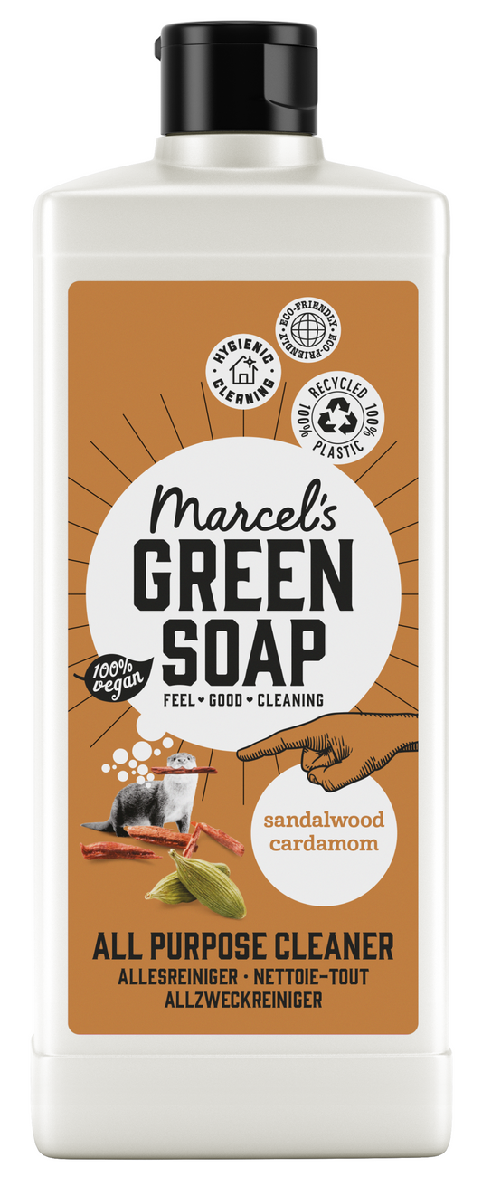 Marcel's Green Soap Allesreiniger sandelhout en kardemom in 750ml spray bottle, eco-friendly cleaning product for home use