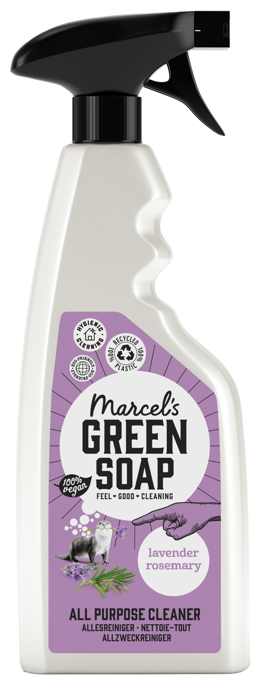 Marcel's Green Soap Allesreiniger spray with lavender and rosemary, 500ml, natural cleaning product in a spray bottle.