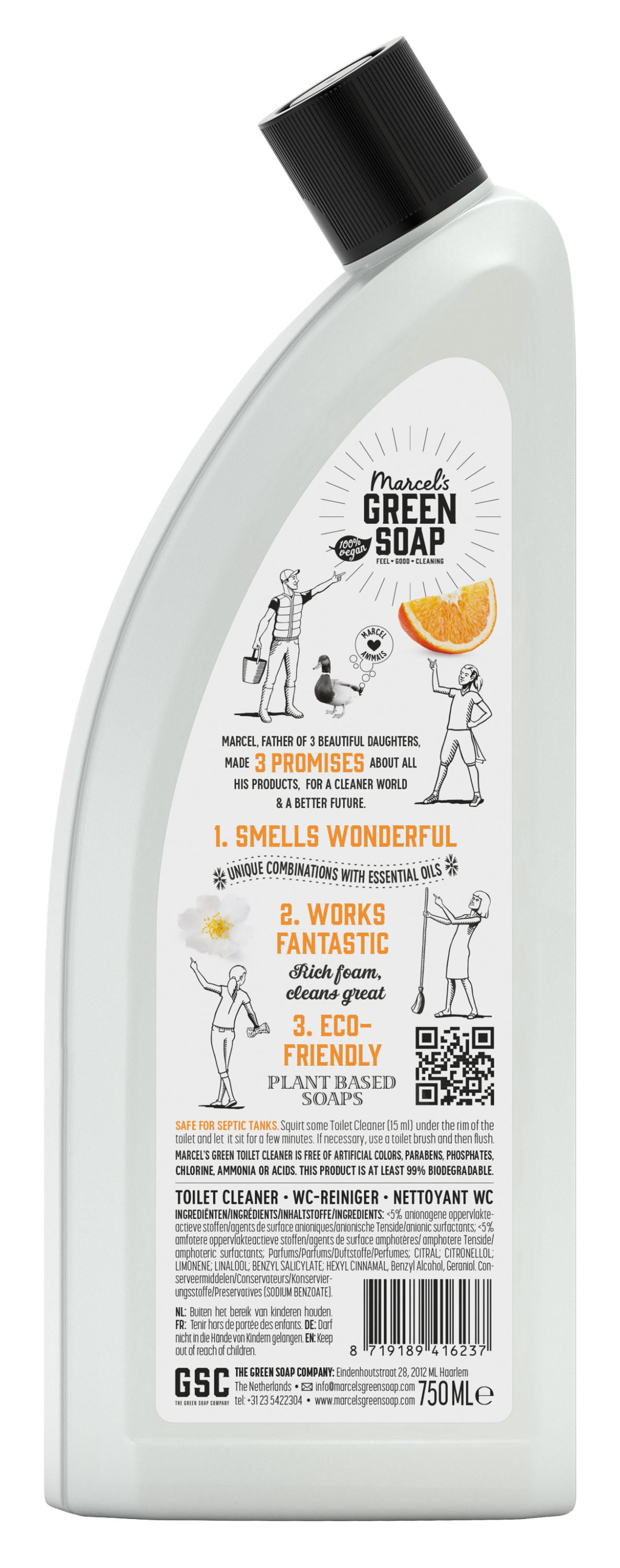 Marcel's Green Soap Toiletreiniger sinaasappel & jasmijn 750 Milliliter
