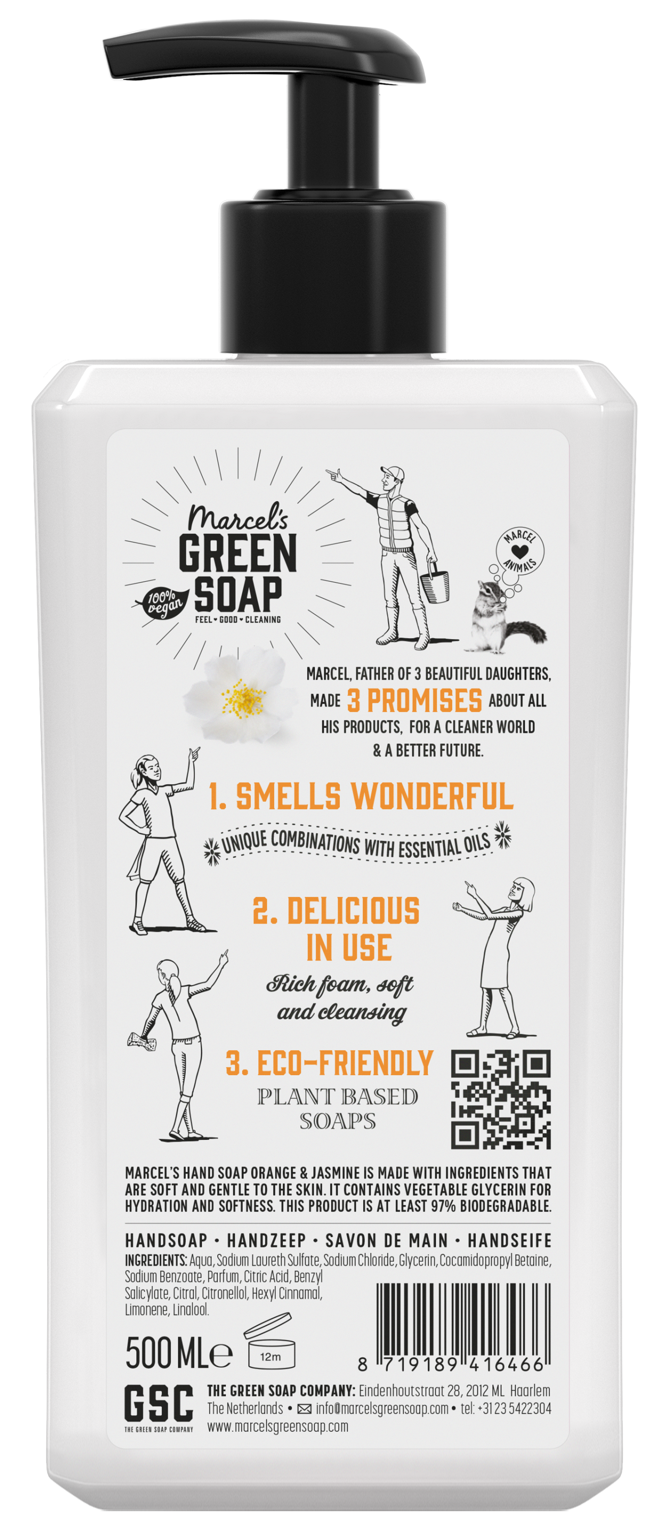 Marcel's Green Soap Handzeep sinaasappel & jasmijn 500 Milliliter
