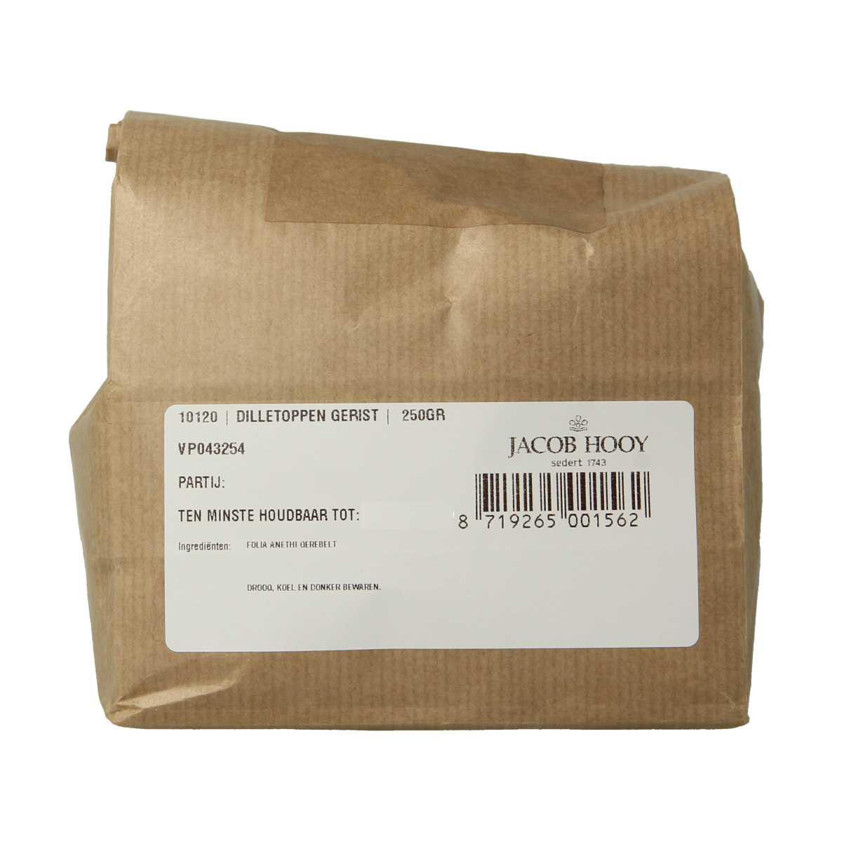 Jacob Hooy Dilletoppen herbal spice mix in 250g package, part of kruiden, zouten en maaltijdmixen collection.