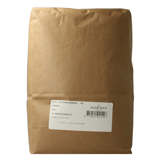 Jacob Hooy Kleefkruid in a 1kg package, herbal salt and meal mix from the Jacob Hooy brand, shown in the image.