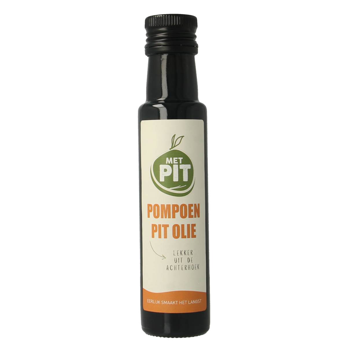 Met PIT pumpkin seed oil bottle, 100ml, with a dark glass container and label, from the oils and fats product category.