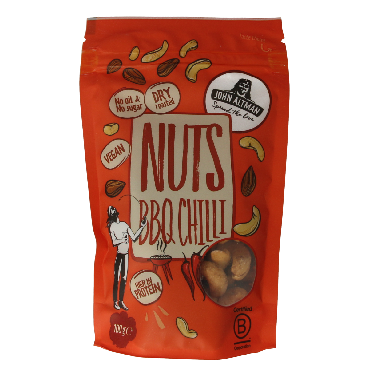 John Altman Op=Op Dry roasted mixed nuts BBQ chilli 100.00 Gram