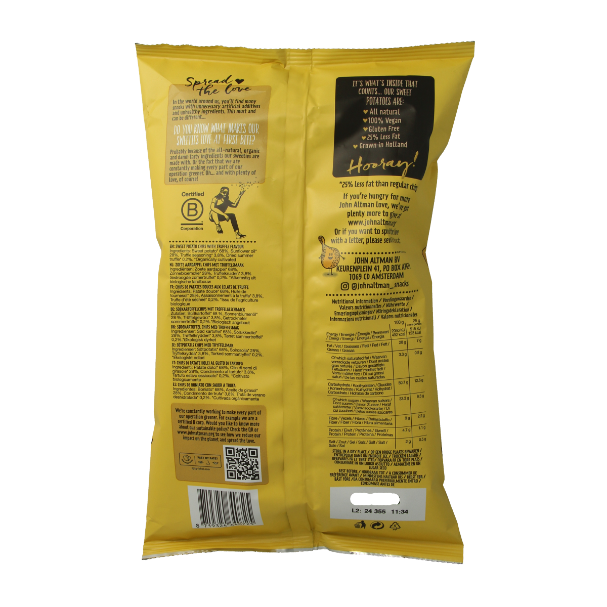 John Altman Zoete aardappel chips truffle bio 90.00 Gram