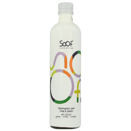 Soof Drinks citronnelle, peer, limoen siroop in 340ml bottle, natural flavored drink with fresh citrus and herbal notes