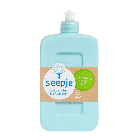 Seepje limoen afwasmiddel in 500ml bottle, natural dish soap from Seepje, featuring lime scent and eco-friendly cleaning ingredients.