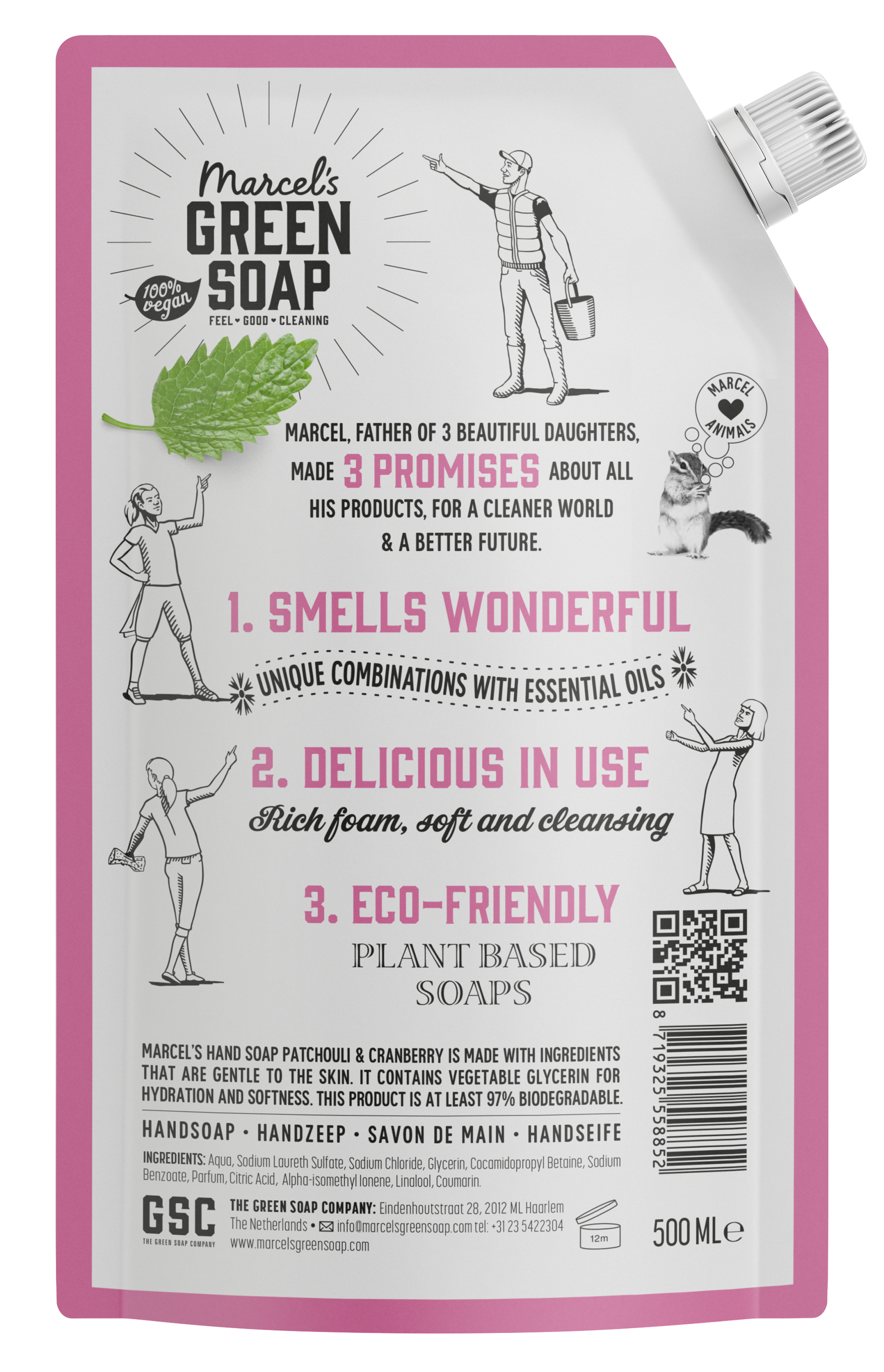 Marcel's Green Soap Handzeep patchouli & cranberry navul 500.00 Milliliter