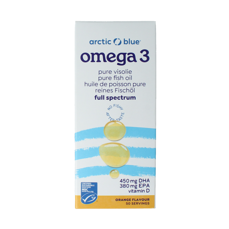 Arctic Blue Omega 3 pure visolie met vitamine D 250 Milliliter