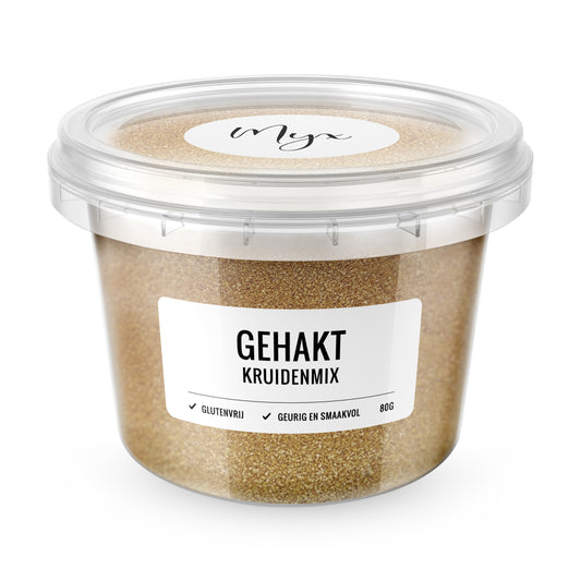 Myx Gehakt kruidenmix glutenvrij in 80g package, flavorful seasoning blend for meat dishes, gluten-free product from Myx.