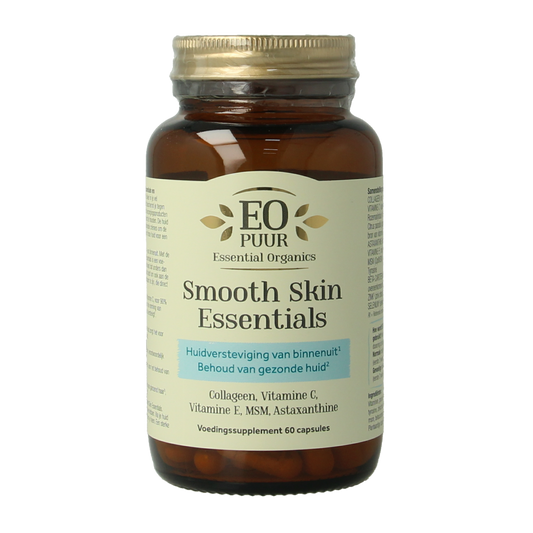 Essential Organics Smooth Skin Essentials vegetarian multi-vitamin capsules in a white bottle.