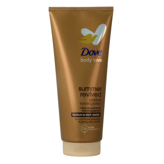 Dove Summer Dark body lotion 200ml bottle, moisturizing body care product with dark tan-enhancing formula.