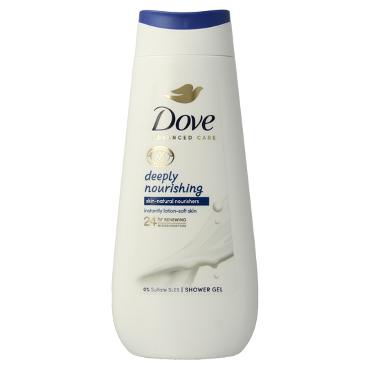 Dove Shower Advanced Deep Nourish 225ml bottle with pump dispenser, moisturizing body wash for soft skin