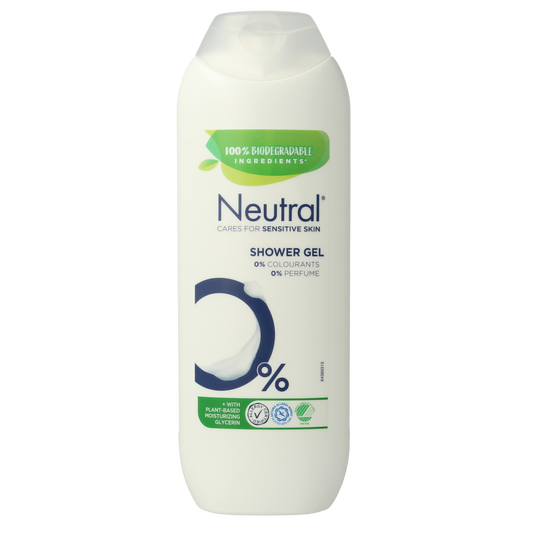 Neutral Douchegel 250ml bottle, gentle bad en douche product with white and blue packaging, suitable for daily use.