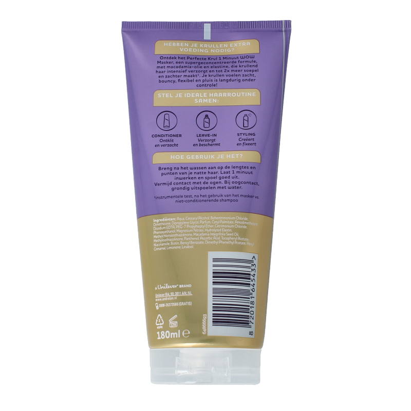 Andrelon 1-minute perfect curl hair mask in 180ml jar, nourishing hair care for defined, shiny curls.