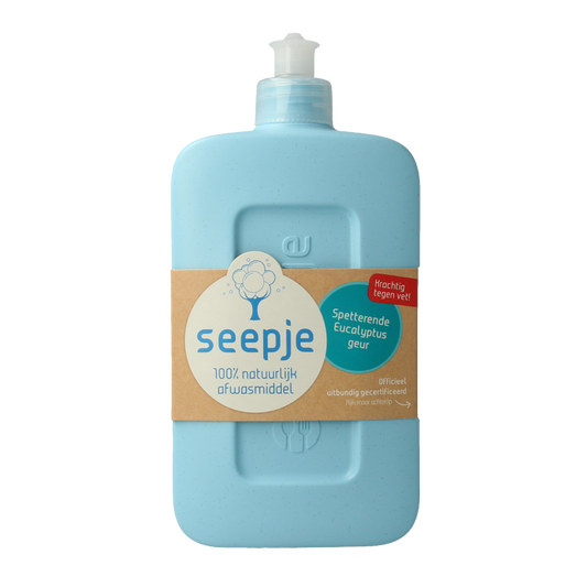 Seepje eucalyptus dish soap in a 500ml bottle, natural cleaning product with fresh eucalyptus scent for effective dishwashing.