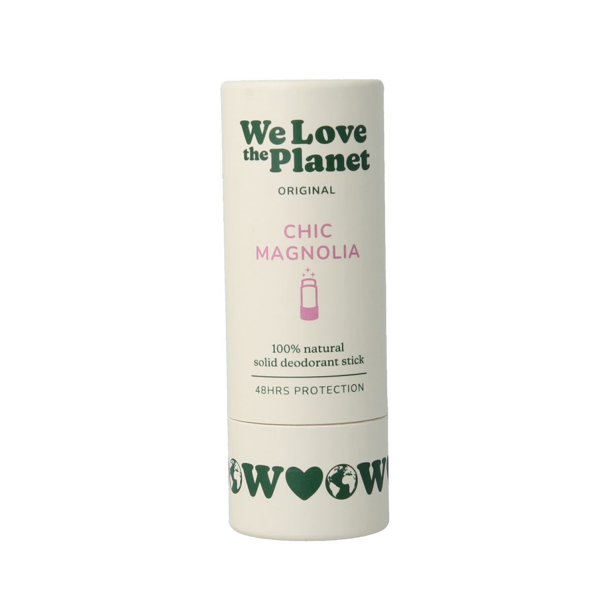 We Love The Planet Chic Magnolia Deodorant Stick in 40g with a sleek container and magnolia floral design.