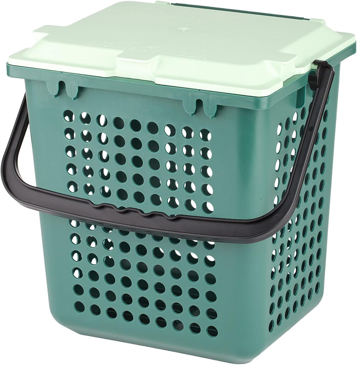 Biomat Airbox waste bin with holes, 26x19.8x25.6 cm, suitable for household trash and trash bags.
