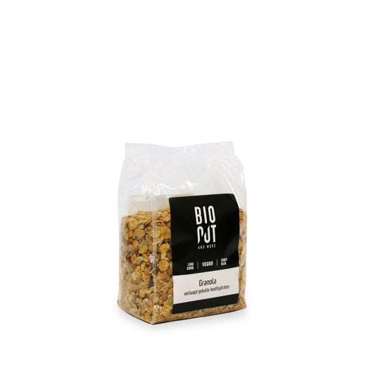 Bionut low-carb organic granola breakfast cereal in a 400g package, high in protein and suitable for a healthy breakfast.