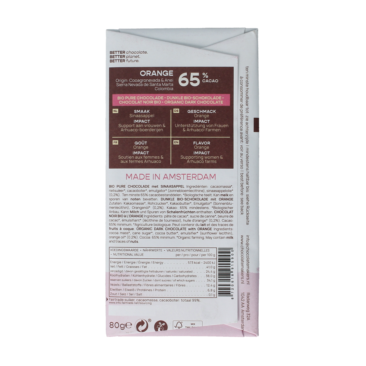 Chocolatemakers Colombia dark sinaas 65% bio 80.00 Gram