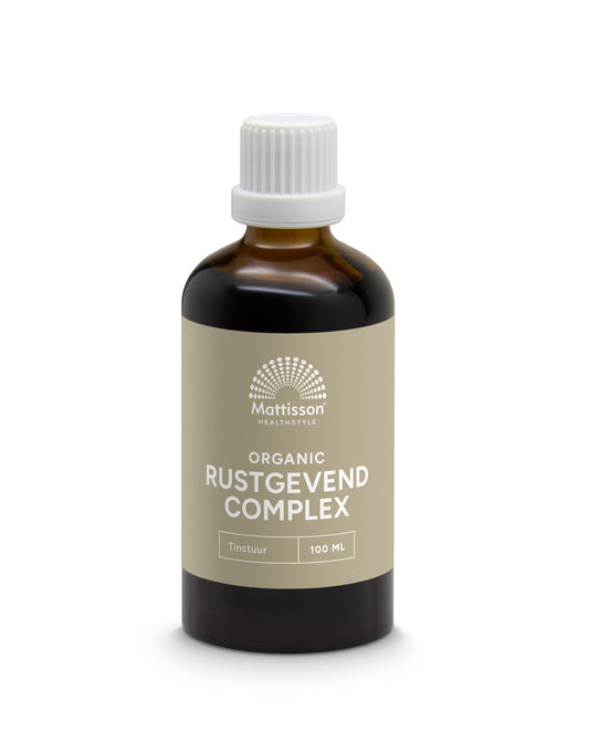 Mattisson Organic relax complex tincture in 100ml bottle, herbal preparation for calming and relaxation.