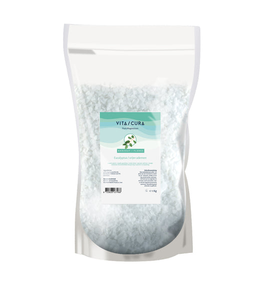 Vitacura magnesium salt flakes with eucalyptus, 1 kilogram, ideal for bath and shower relaxation, natural mineral bath product