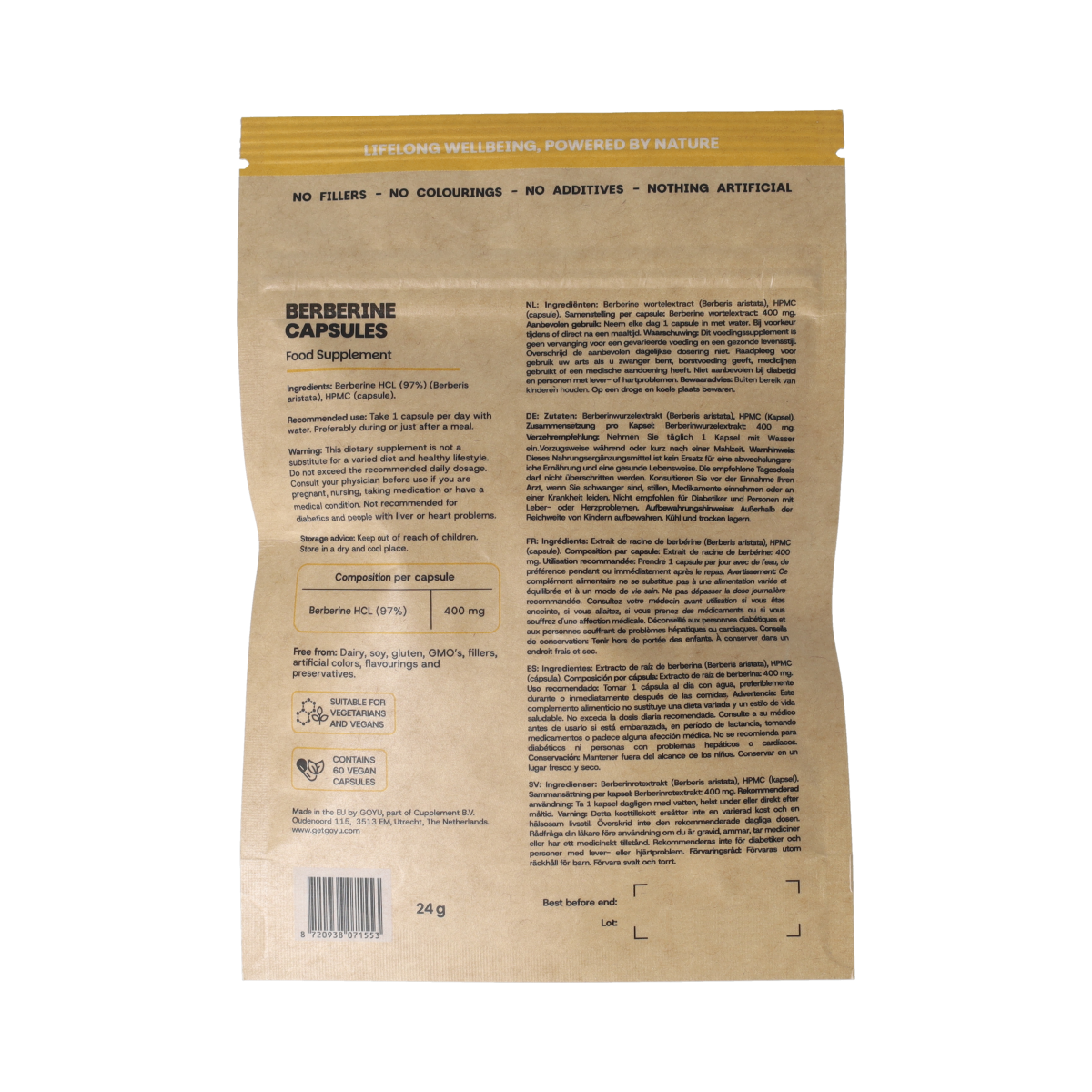 Goyu Berberine extract 400mg 60.00 Vegetarische capsules