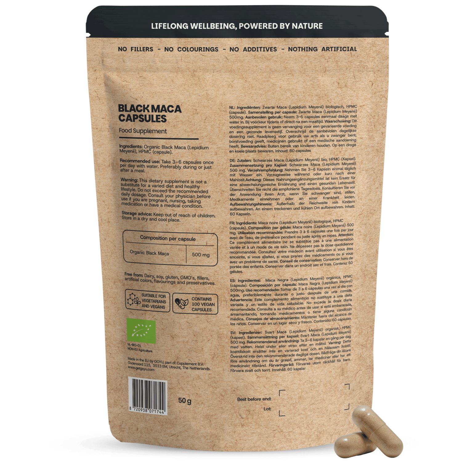 Goyu Zwarte maca 500mg bio 100.00 Capsules