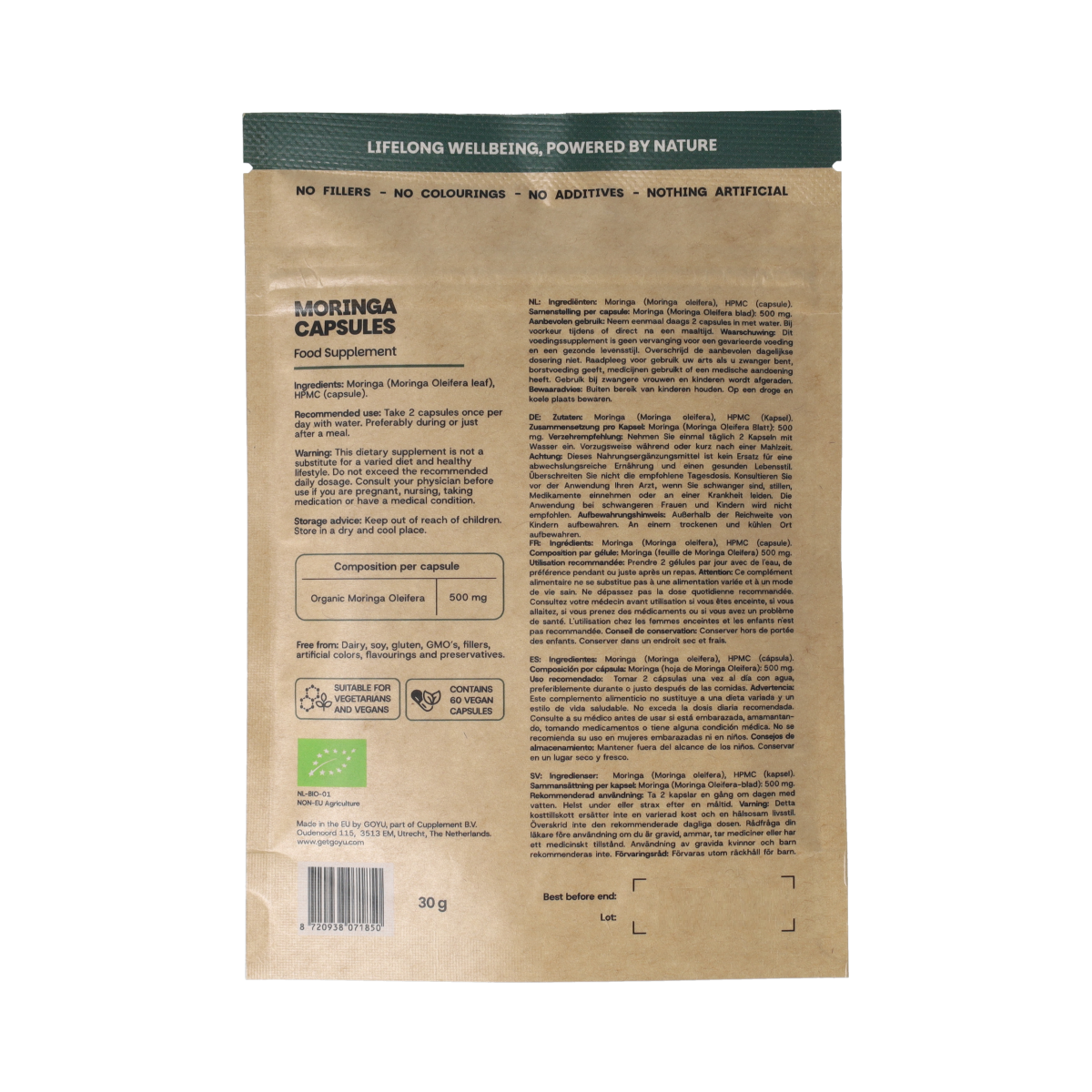 Goyu Moringa oleifera 500mg bio 60.00 Vegetarische capsules