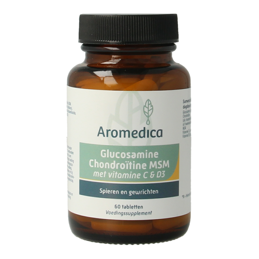 Aromedica Glucosamine Chondroitine MSM mineral supplement tablets, showing the bottle with 60 tablets on a white background.