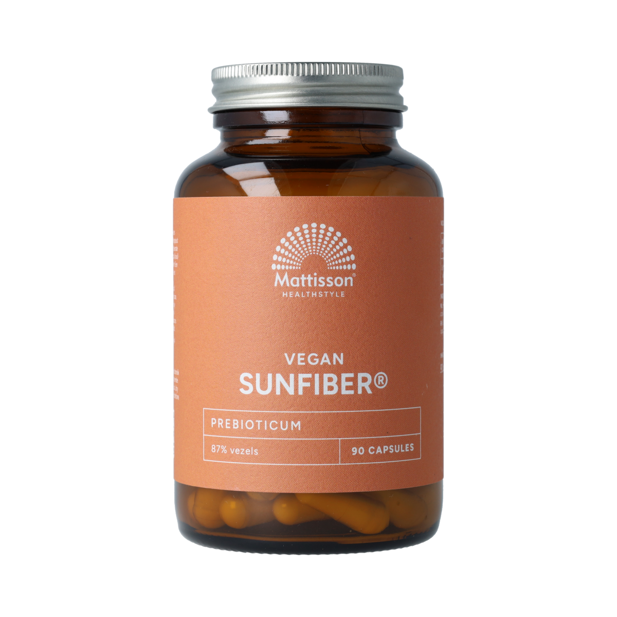 Vegan Mattisson Sunfiber capsules in a bottle, dietary supplement for digestive health, part of kruidenpreparaten product line