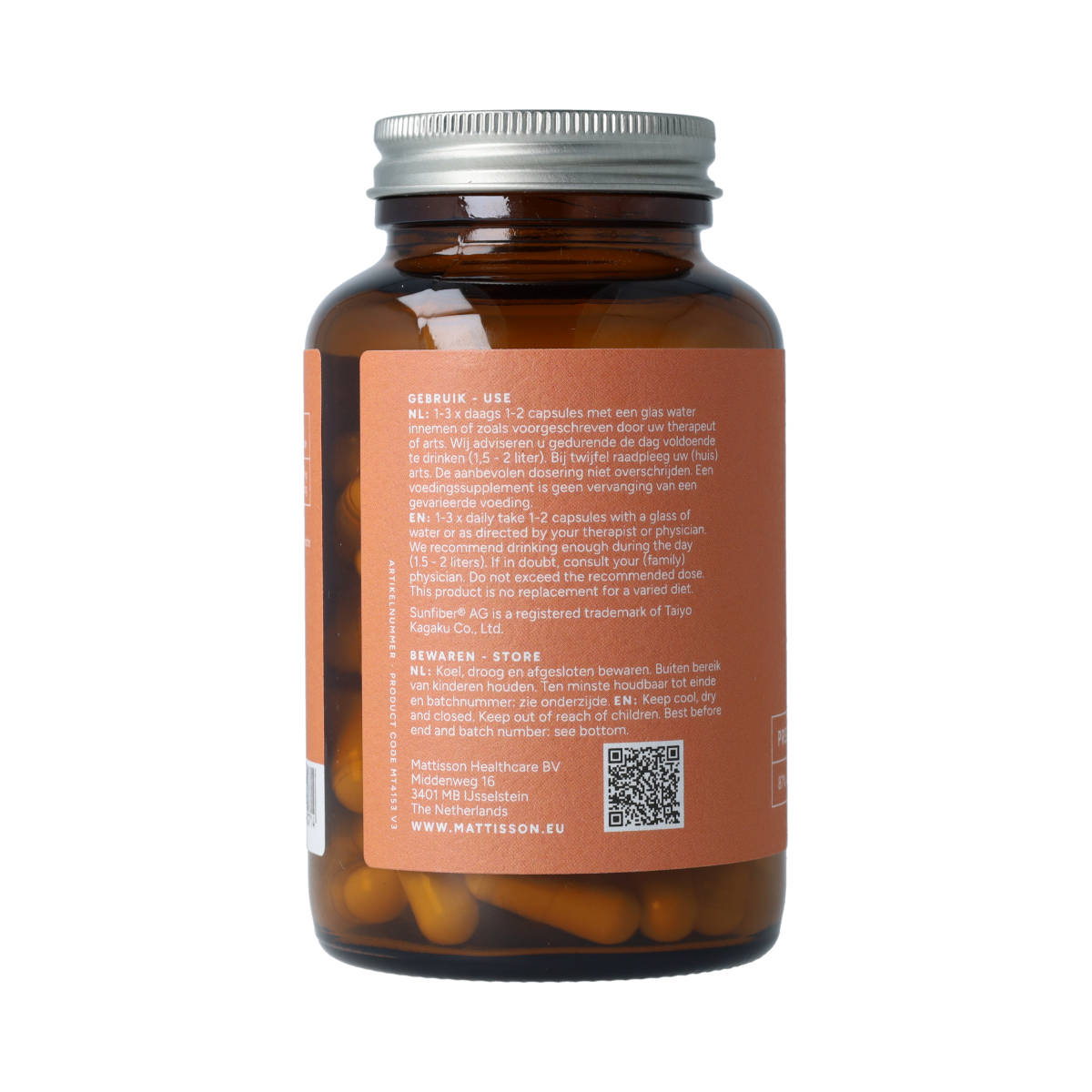 Vegan Mattisson Sunfiber herbal supplement capsules, 90-count, for digestive health and natural fiber intake.