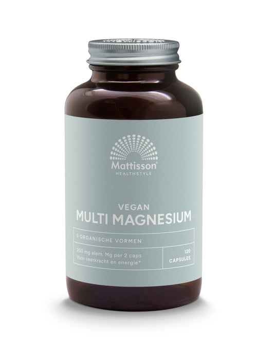 Mattisson Vegan Multi Magnesium capsules, mineral supplement, 200mg, vegetarian capsules, dietary supplement for magnesium intake.