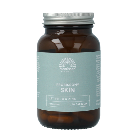 Mattisson Probisson skin supplement box with 60 capsules, featuring natural herbal ingredients for skin health.