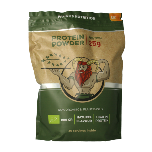 Fermented natural bio amino acids supplement from Faunus Nutrition, 900g jar featuring a clear label and product details.