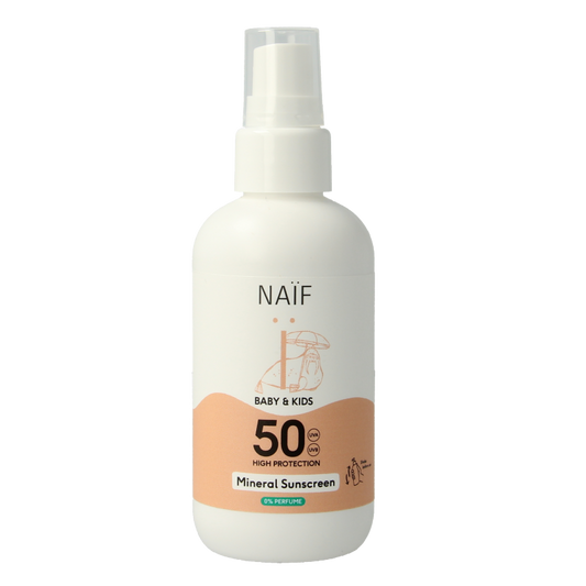 Naif Zon baby and kids spray sunscreen SPF50, 100ml, featuring a child-friendly packaging perfect for gentle sun protection.