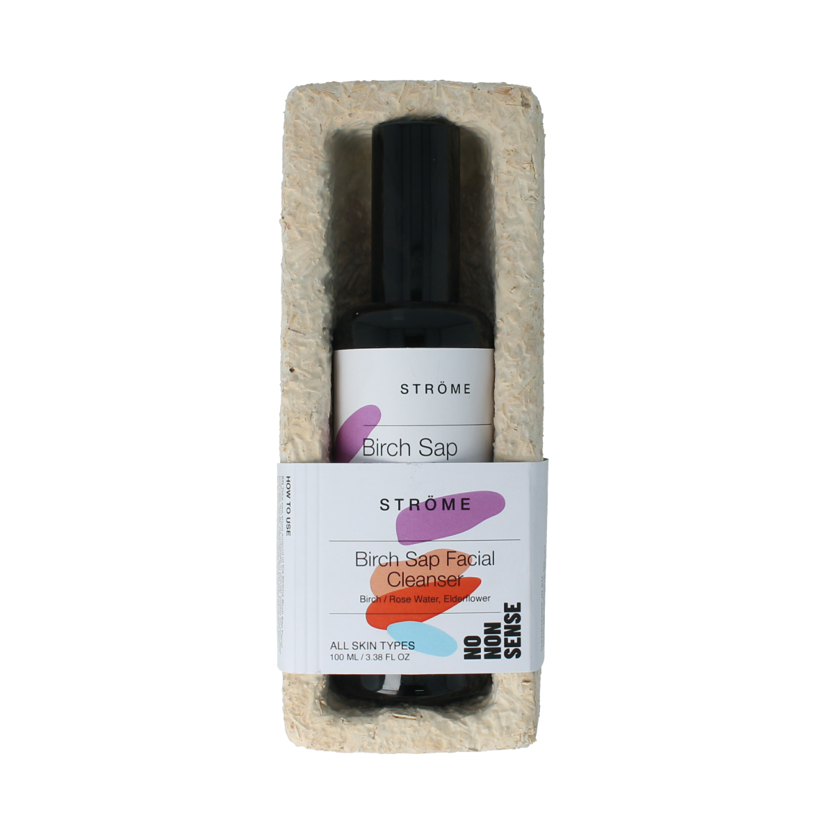 Ströme Birch Sap Facial Cleanser in 100ml bottle showing the clear liquid and minimalist packaging for natural skincare.