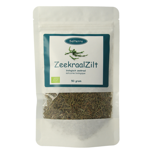 Salterra Zeekraalzilt grof bio salt refill in 50g package, natural sea salt for culinary use, from Salterra kruiden, zouten en maaltijdmixen